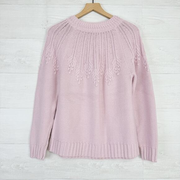Talbots Knit Sweater Women Medium Embroidered Light Pink Preppy Coquette Crew - Picture 6 of 14